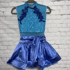 Girl  s Weissman Dance Costume Dress Size LC Blue Teal Sequins Tutu