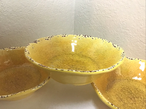 PIER 1 CARMELO CRACKLE 6.5" MELAMINE BOWLS YELLOW 3 PC. Nice - Picture 3 of 9