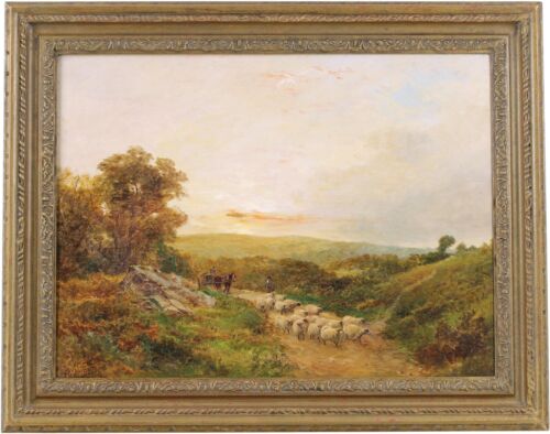 Sheep in a Rural Landscape Antique Oil Painting by David Bates (1840-1921) - Picture 1 of 8