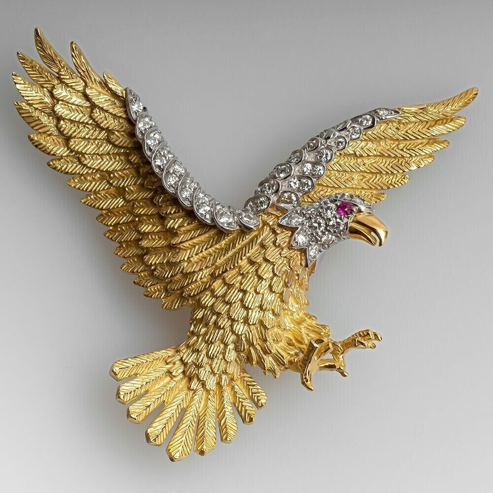 Vintage Eagle Brooch Pin - Alloy Animal Design, Trendy Unisex Jewelry, 6.5x5cm, Rhodium Plated - View #3