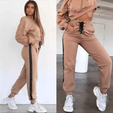 Tiger Mist Jogger Beige/Black Pacifica Lace -Up Track Pants, Size Xs