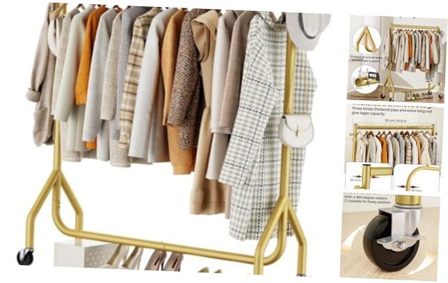 Heavy-Duty 48-Inch Rolling Clothes Rack with 420lb Capacity in Gold-image