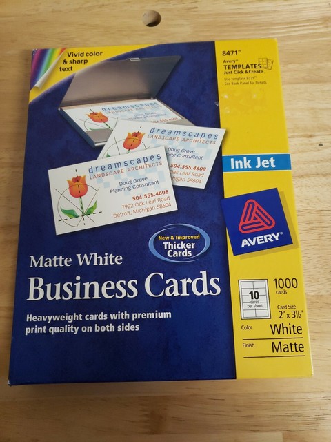 Avery 8471 Matte White Business Cards 1000 Count Inkjet Priority Ship 