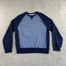 NEW Tommy Hilfiger Sweater Mens Large Blue Pullover Crew Colorblock Flag Logo