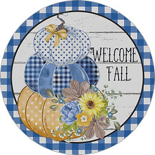 WELCOME FALL Design Barnwood Style  Plaid Border Metal Sign READ DESCRIPTION 