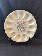 Vintage E&R American Artware Porcelain Deviled Egg Plate Egg Shell White Floral