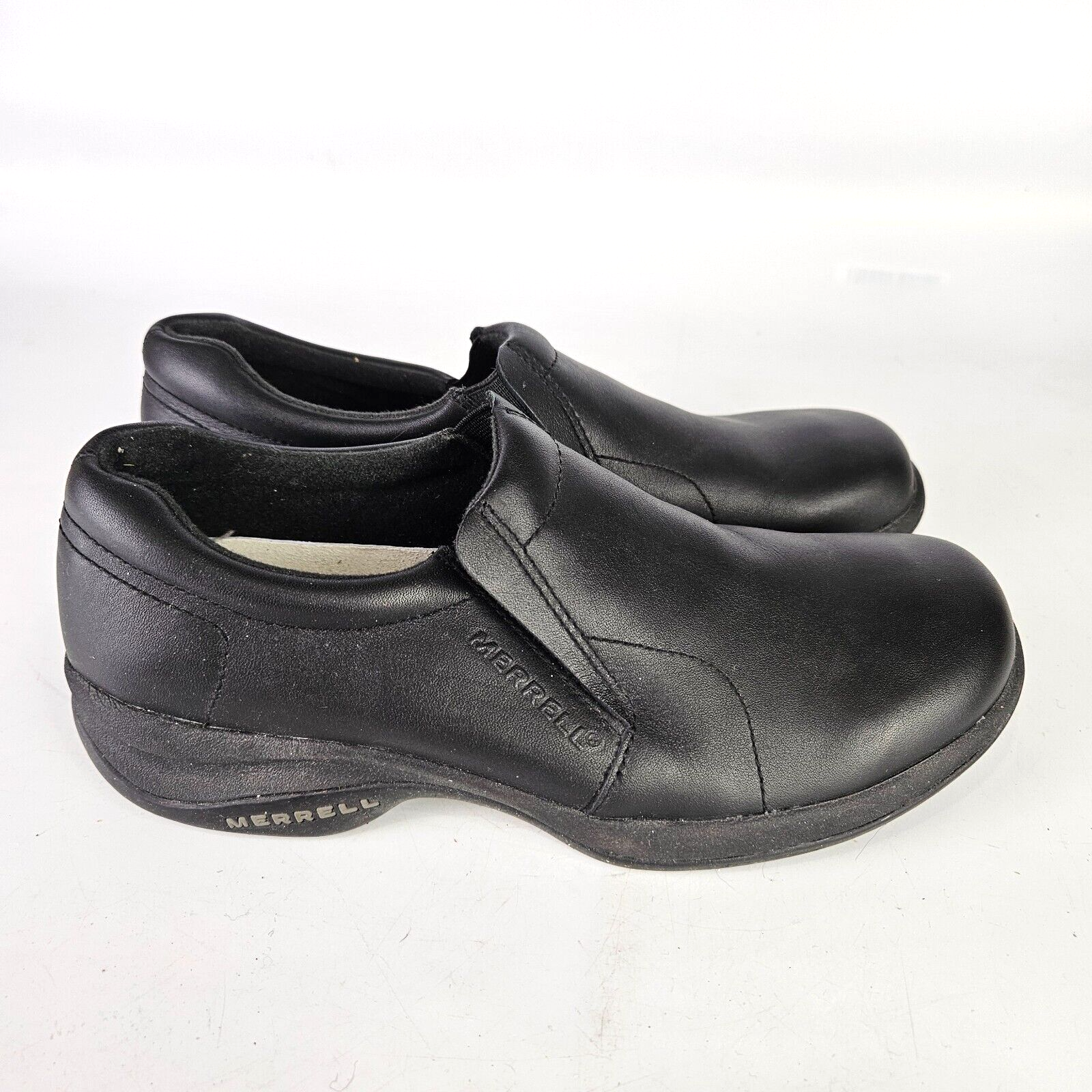 Zoccoli scarpe comode Merrell Topo Moc Pro in pelle nera da donna taglia:8