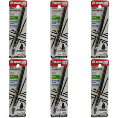 (6 Pack) New Rimmel Exaggerate Eye Definer, Waterproof Starlit Black, 0.009 Oz