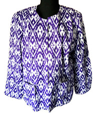 Chicos Womens Purple White Ikat Blazer Jacket Open Front size 1 US 8