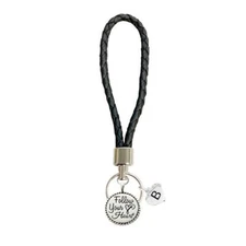 Custom Follow Your Heart Silver Charm Black Leather Key Chain Choose Initial