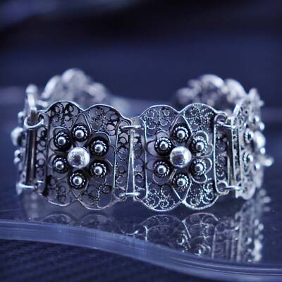 7”, vintage Sterlng Silver 925 handmade filigree floral link