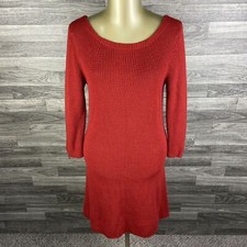 ANN TAYLOR LOFT Boat Neck Zip Back Merino Wool Red Sweater Dress Women's Size S
