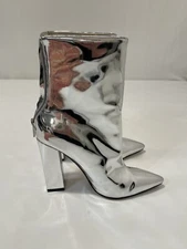 Revolve Raye Silver Metallic High Ankle Boots Sz 7 Pointed Toe Back Zip SOLD OU