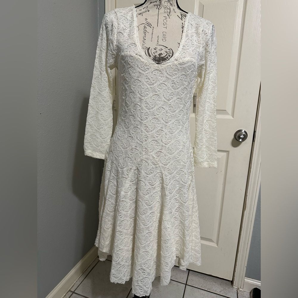 kensie lace fit and flare dress Unique And Glamorous Beaded Lace Fit-And-Flare Wedding Dress main image 1
