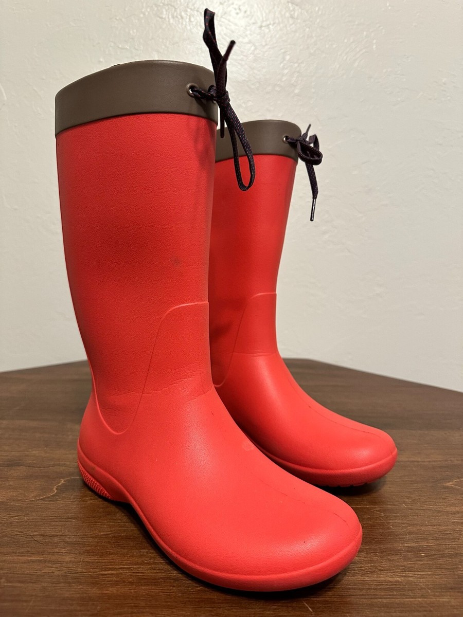 Crocs Freesail Rain Boot 203541-8C1 Flame Red Size W6 Relax Fit | eBay