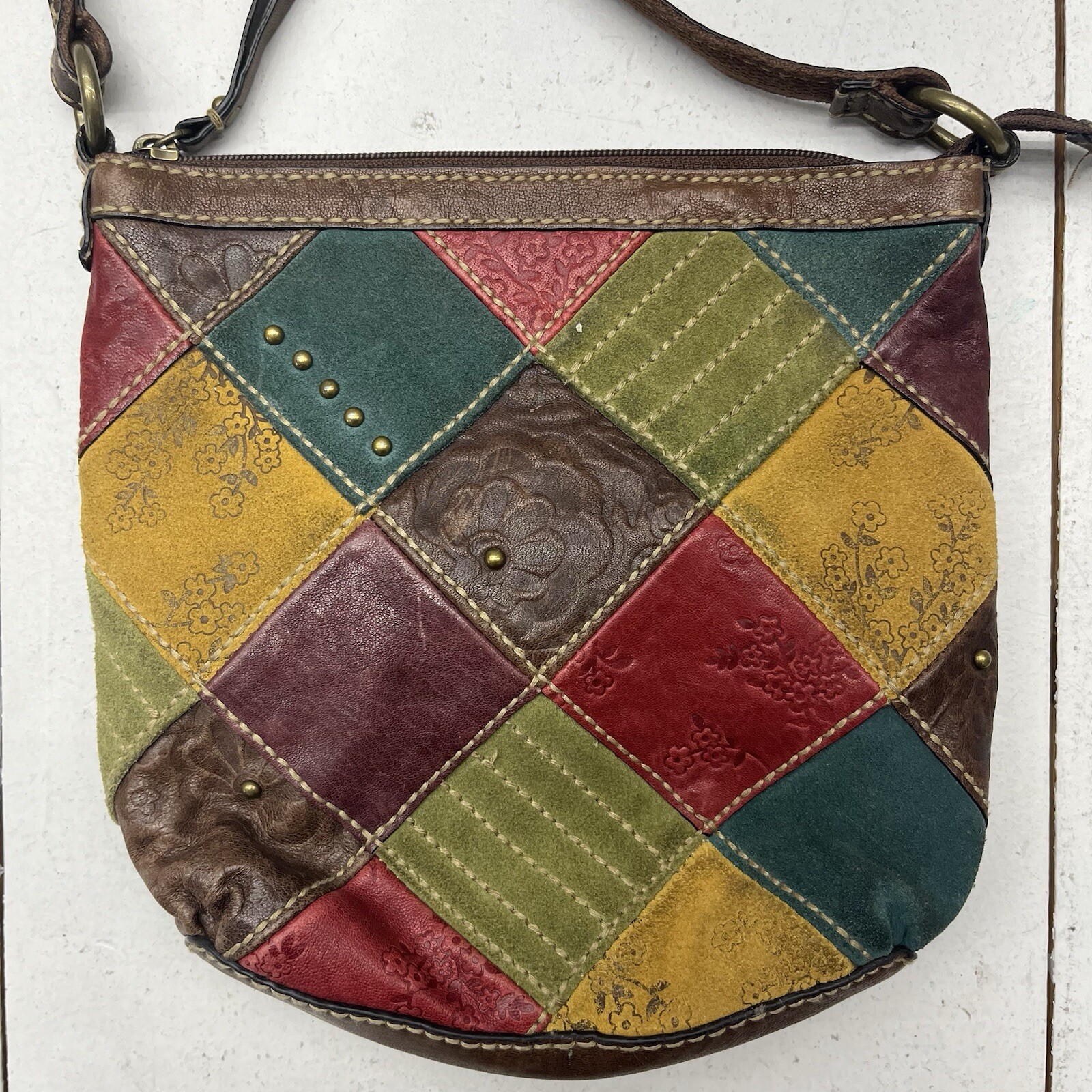 Fossil Multicolor Patchwork Suede with Tooled Flo… - image 3