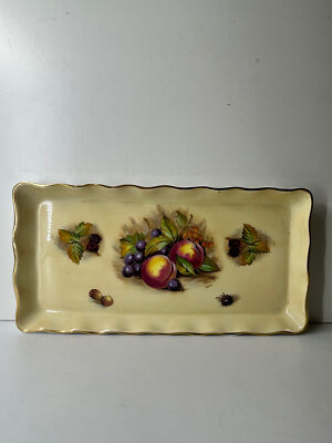 Vintage Aynsley Obstgarten Obst rechteckig geriffelter Rand Bone China Sandwich Tablett 