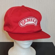 Vtg 5 Panel Dad Hat Red Seneca Seed Embroidered Trucker Brow Flap Terry San Sun