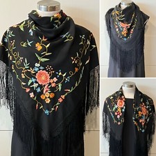 Vintage Black & Colours Embroidered Mantilla ...
