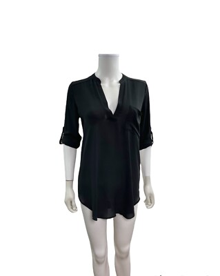 Lush Women s Size X Small 3/4 Sleeve V Neck Solid Black Blouse