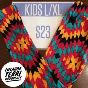 LuLaRoe KIDS NEW  w/Tags L/XL Leggings Red/Yellow/Aqua-Blue/Black Triangles