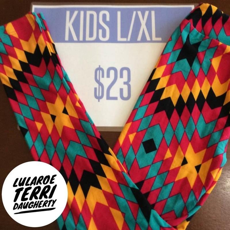 LuLaRoe KIDS NEW  w/Tags L/XL Leggings Red/Yellow/Aqua-Blue/Black Triangles