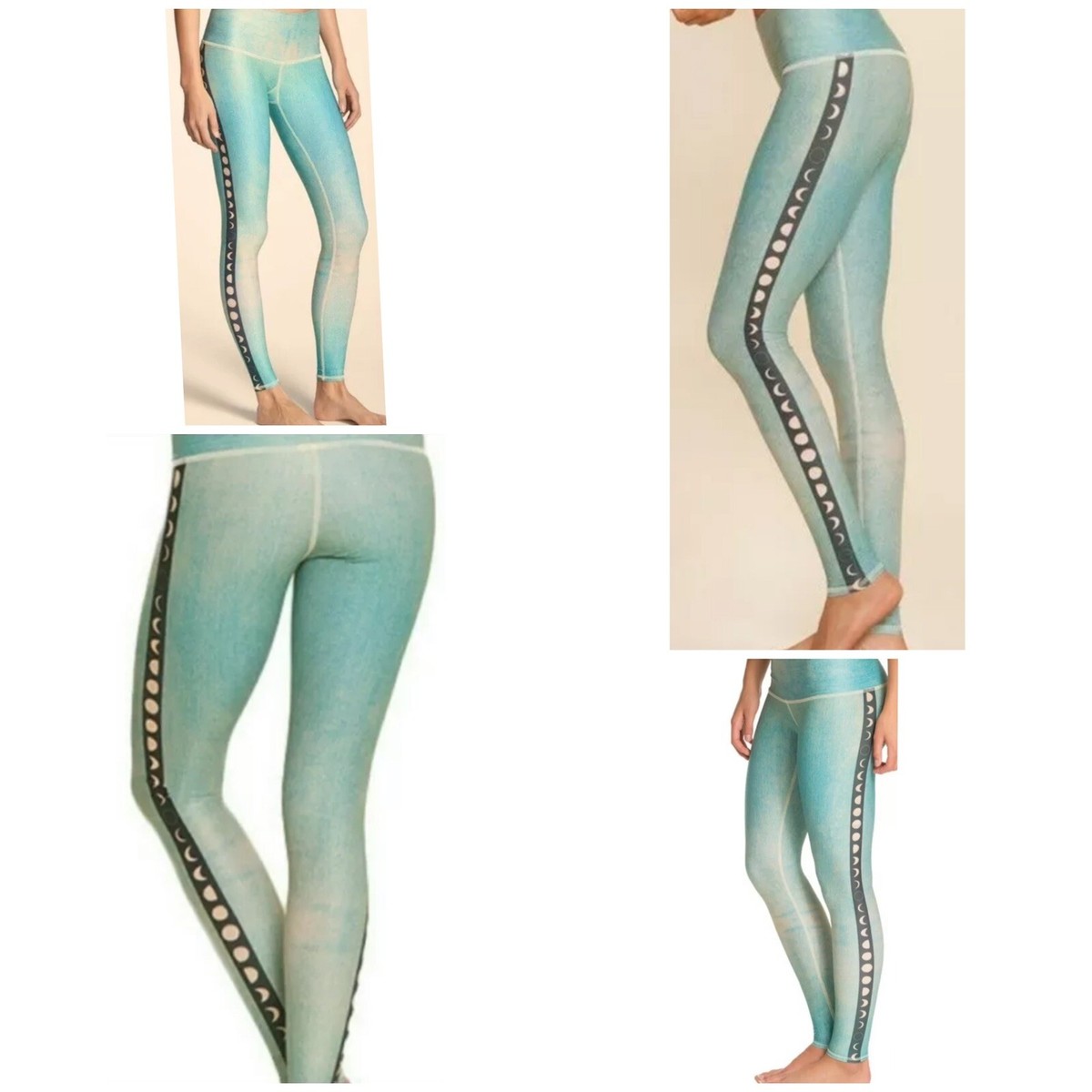 TEEKI Teal Blue Moon Phase Hot Pants Yoga Patterned Leggings Green Small - Main Image