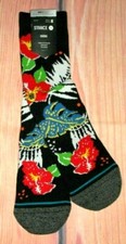 MENS STANCE FLORAL HAWAIIAN BLACK CREW SOCKS SIZE M 6 / 8.5 