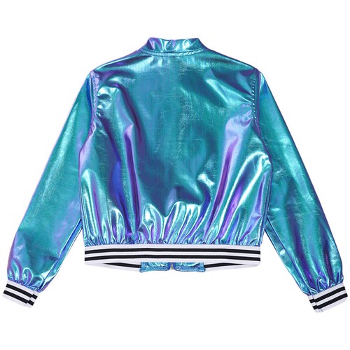 Kids Girls Long Sleeve Outerwear Zipper Closure Striped Edge Bronzing Jacket - Picture 70 of 122