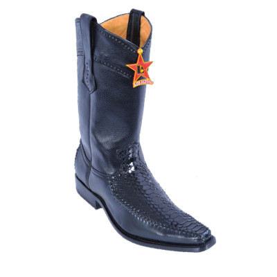 LOS ALTOS BLACK GENUINE PYTHON SNAKE VERSAGE SQUARE TOE WESTERN BOOT D