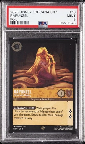 2023 DISNEY LORCANA THE FIRST CHAPTER FOIL RAPUNZEL GIFTED WITH HEALING PSA 9