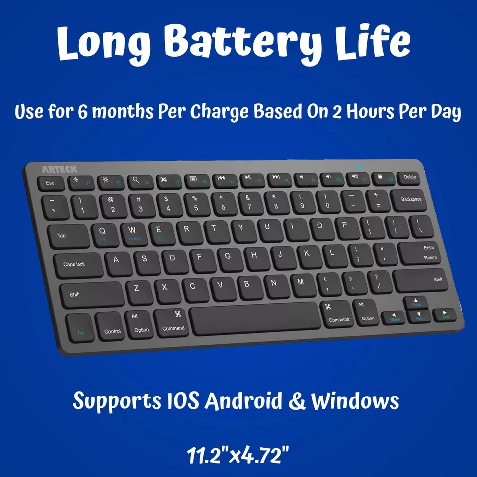 New Black Bluetooth Universal Slim Keyboard Supports 3 Systems Lasting Charge - Image 2 of 4