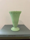 Vintage Light Green Milk Glass Ribbed Scalloped Vase