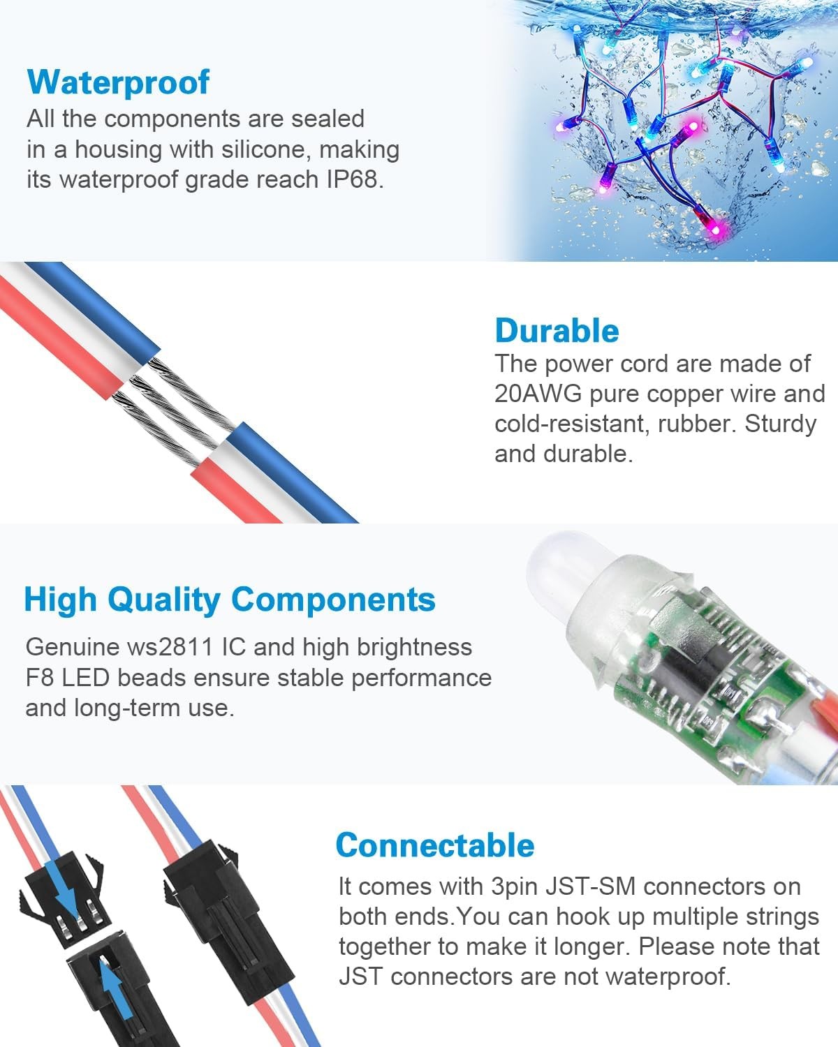 ALITOVE WS2811 RGB LED Pixels Light Individually Addressable 12mm Diffused Digit