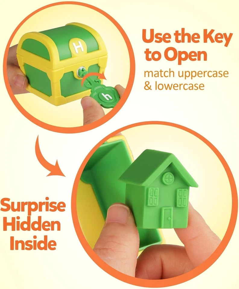 Juguetes de aprendizaje ABC para niños pequeños, 26 piezas cerraduras y llaves del tesoro Foto 4 de 4