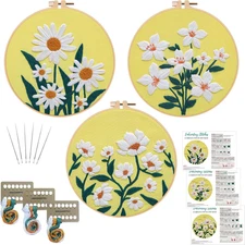 3 Sets Flowers Embroidery Kits for Beginners,Cross Stitch Kit for Adults,Diy Nee