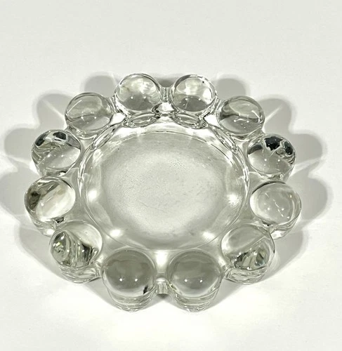 Vintage Anchor Hocking Boopie Bubble Clear Glass Ashtray Trinket Dish 7.5”