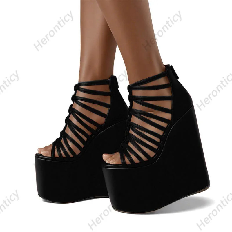 Sandalias de verano hechas a mano para mujer con cuñas huecas tacones punta redonda bonitos zapatos