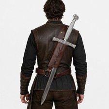 Medieval Sword Back Holster Cosplay Belt Frog One size, Brown