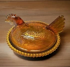 Vintage Hen on Nest Indiana Glass Amber Gold 7" X 5.5" X 5" EUC