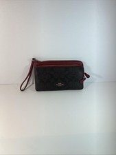 Bracelet en toile signature Coach avec bordure en cuir rouge