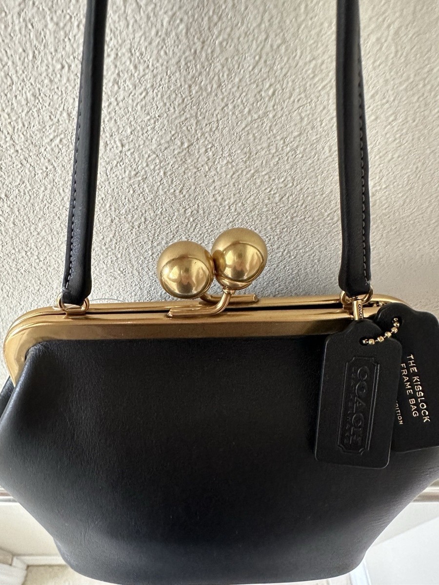 NWT COACH LIMITED RE-EDITION 1969 BLACK LEATHER KISSLOCK 16 FRAME