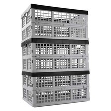3 PCS 34 L Foldable Plastic Collapsible Crate Stackable Storage Crate Bin