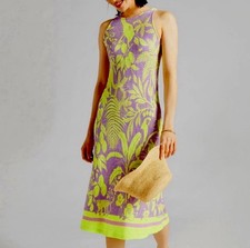 Anthropologie x FARM Rio Textured Knit Midi Dress XL Purple Lime Green Tropical