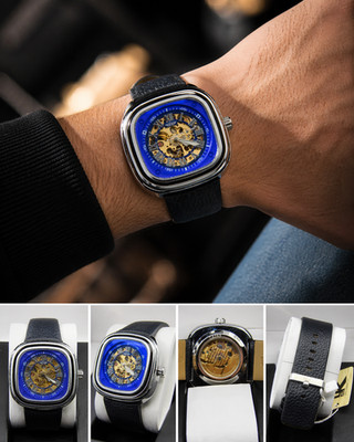 Herrenuhr mechanisch skelettiert Mod Soho 40mm blau