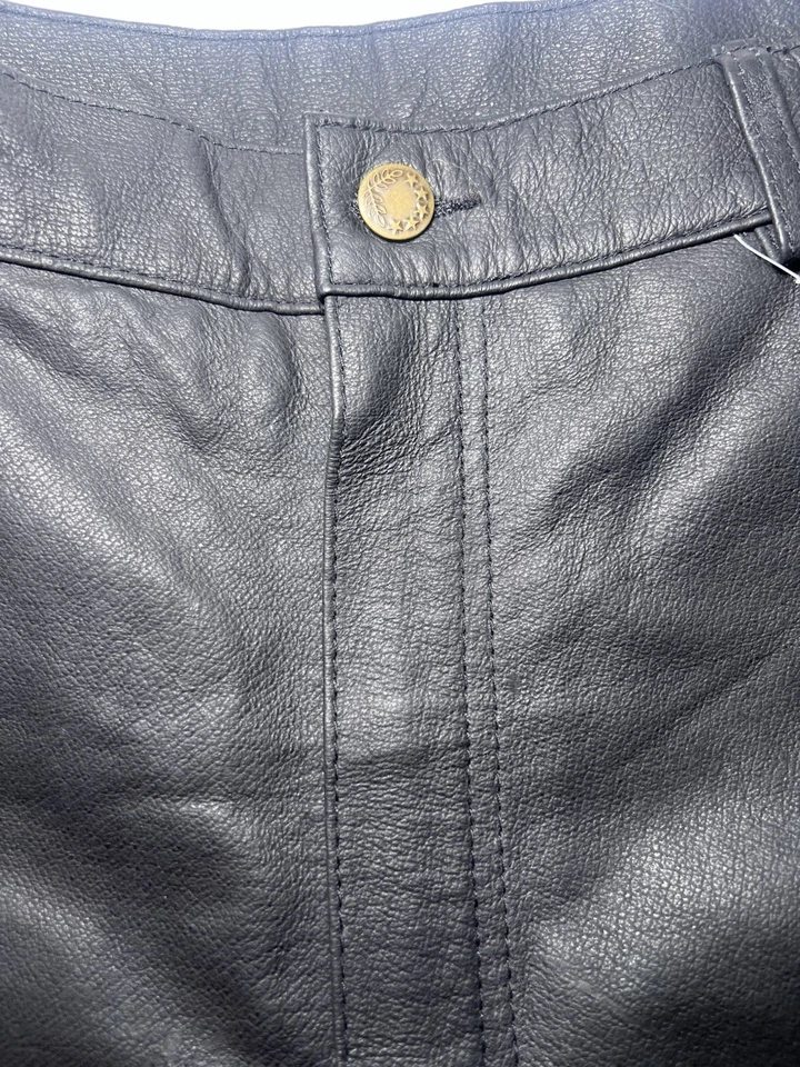 复古美国自行车手梦幻服装皮革机车裤尺寸 40x30 侧拉链 — 第 4/4 张图片