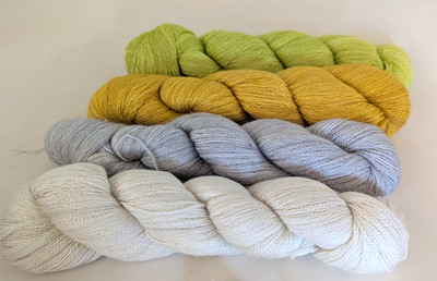 Sunshine Yarn Color Set  in BFL Silk Lace 8 oz Key Lime/Buzz/Fog/ Parchment