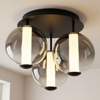 Deckenlampe Deckenleuchte Wohnzimmerlampe Schwarz Glaskugel Rauch Led H 29,5 Cm
