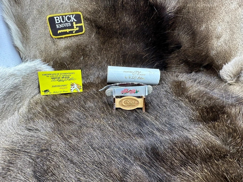 Cuchillo madreperla 2013 Case "PROTO" Poni pintado Russlock "Rosa roja" como nuevo Foto 4 de 4