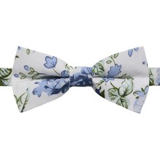 Floral Bow Ties For Boys Girls, Cotton Kids Bowtie Adjustable White Blue Floral